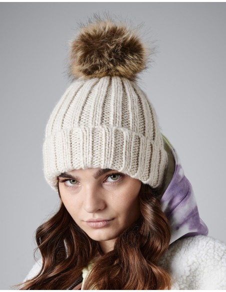 Fur Pop Pom Chunky Beanie11