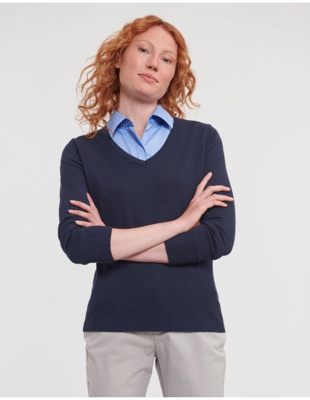 Ladies V-Neck Knitted Pullover5