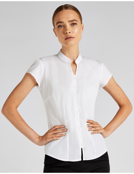 Womens Tailored Fit Mandarin Collar Blouse SSL2